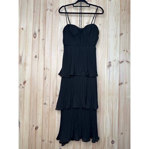 NWT Lulus Cascading Crush Black Tiered Bustier Midi Dress Sweetheart Neck Size M - Picture 2 of 9